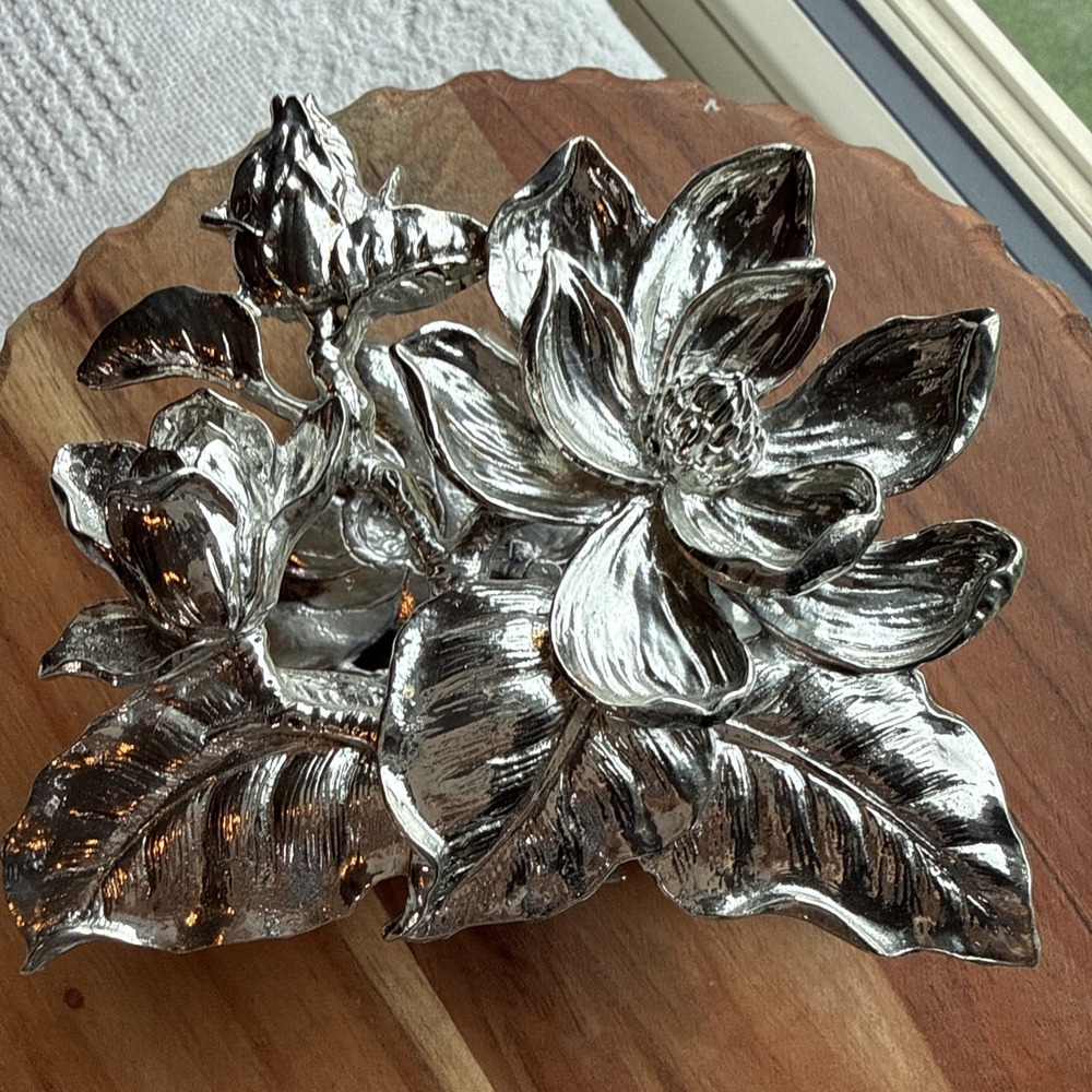 Arthur Court Magnolia Flower Aluminum Napkin Letter Holder